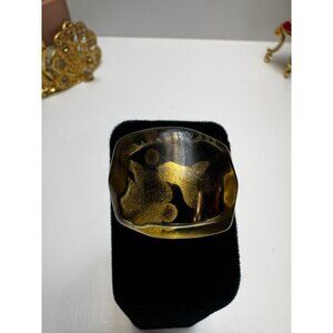 Coccinelle Vintage Lucite Ring Amber Gold Swirl Sculptural Statement Italy 7.5”